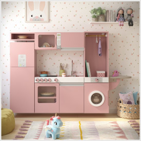 Cozinha Infantil Luli c/ Refrigerador, Fogão, Micro-ondas, Máq. Lavar/Tabua Passar Rose Ofertamo